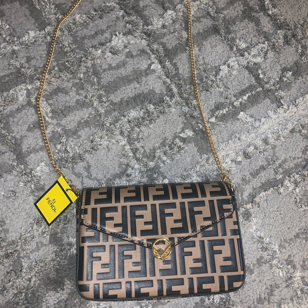 Black brown gold chain wallet